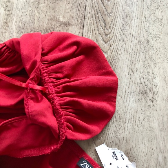 Zara,‎ Red, Long Puffy Sleeves, With Pleats, Fitted, Crop Top, NEW, Size, Small - Picture 8 of 12